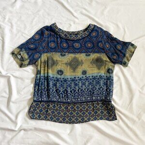 Y2K Blue Boho Short Sleeve Top Size 10
